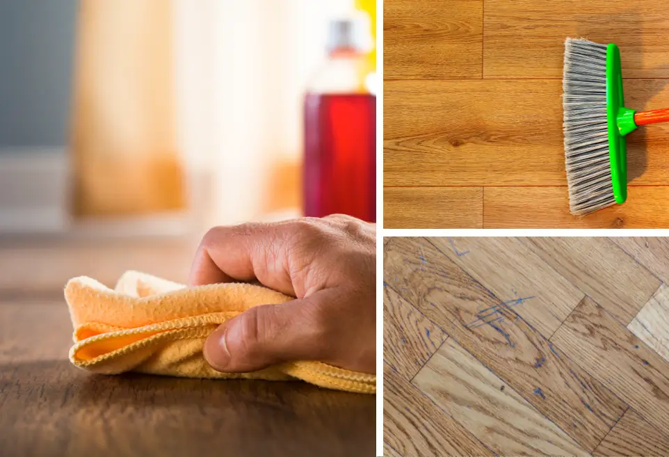 collage of images showing hardwood care | House of Carpets & Lighting